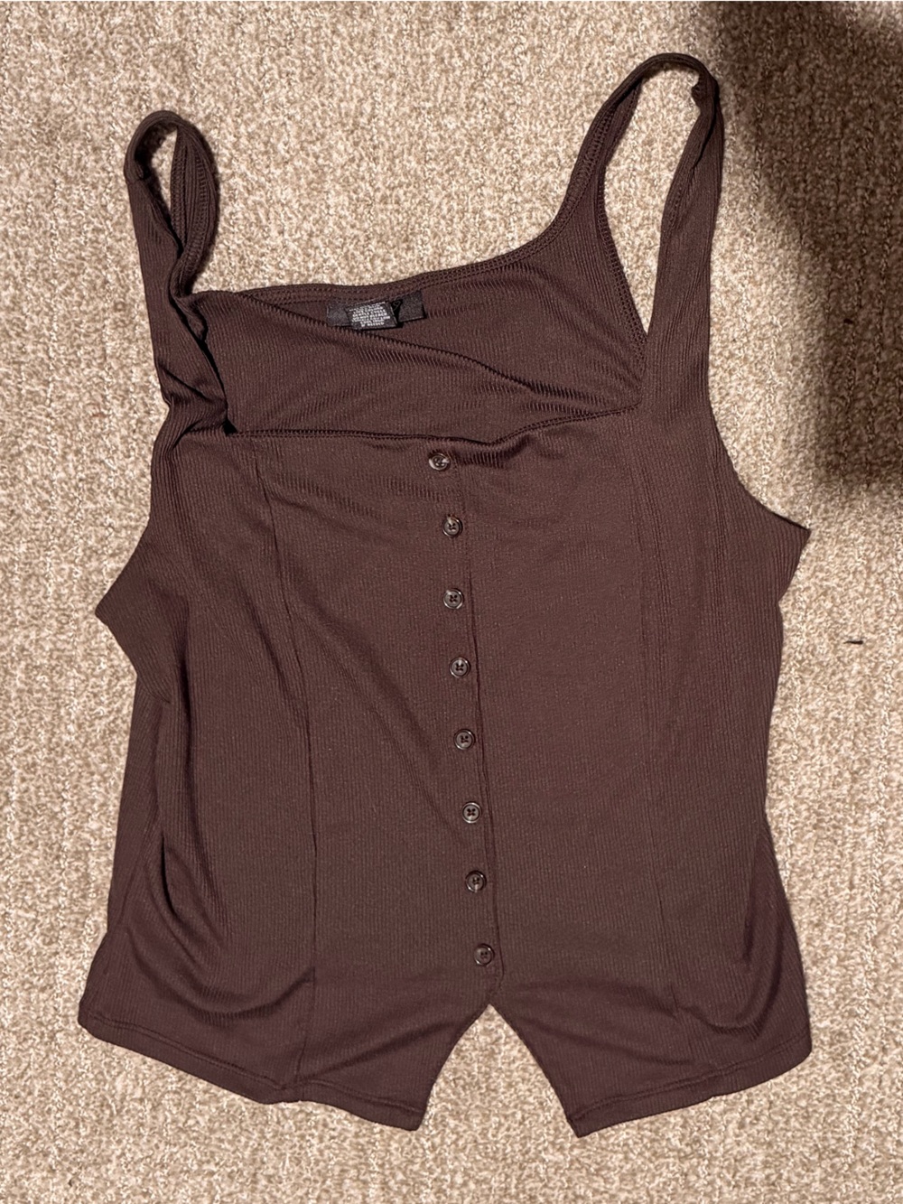 Brown Ribbed Button-Front Tank Top
